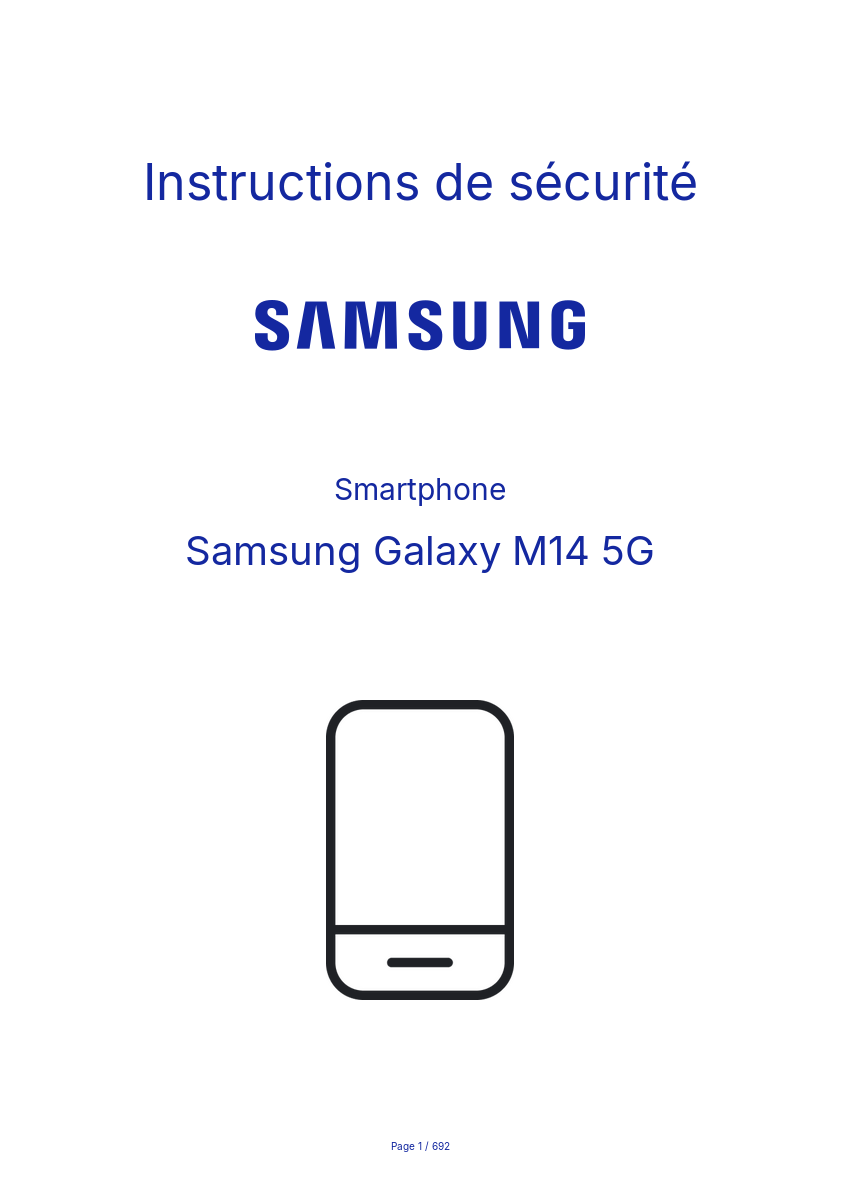 Page n°1 - Instructions de sécurité Samsung Galaxy M14 5G