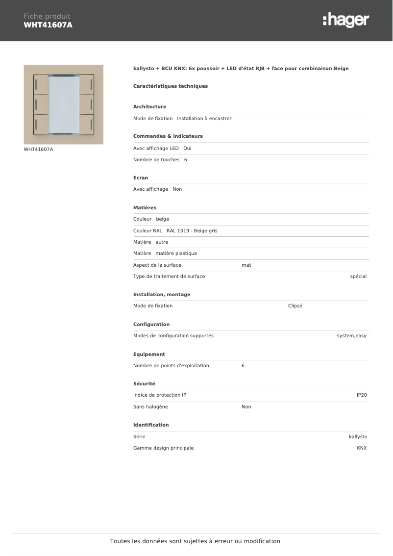 Image de la première page du manuel de l'appareil WHT41607A