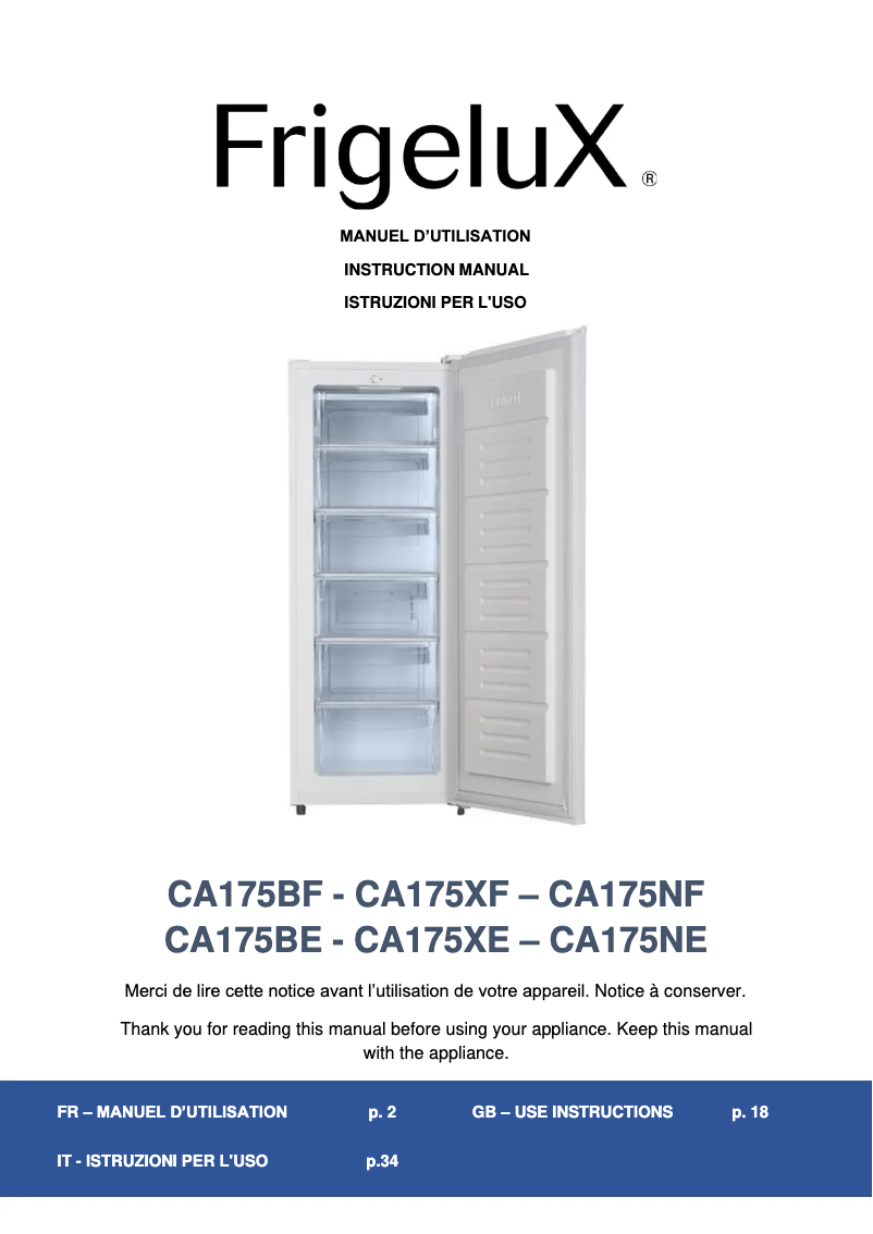 Página 1 del manual Manual de usuario FrigeluX CA175XE