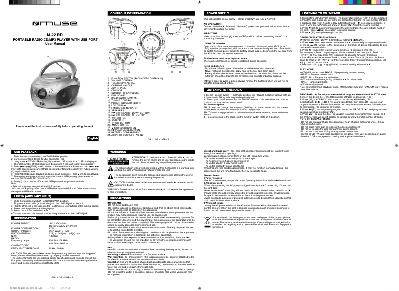 Image de la première page du manuel de l'appareil M-22 RD