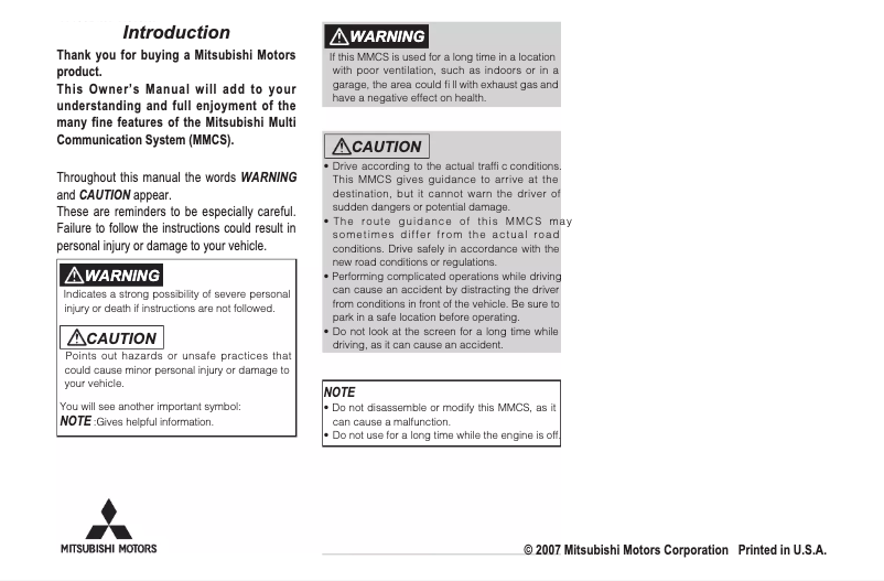 Page 1 de la notice Manuel utilisateur Mitsubishi Galant (2011)