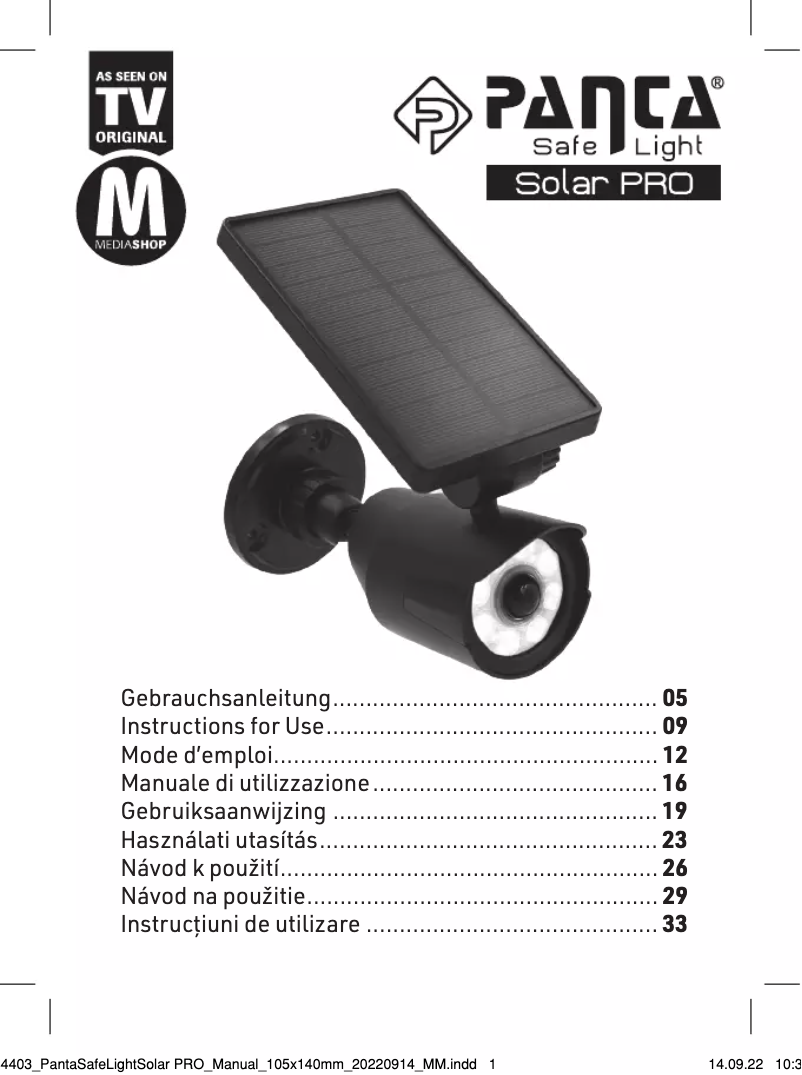 Page 1 de la notice Manuel utilisateur Panta Safe Light Solar Pro