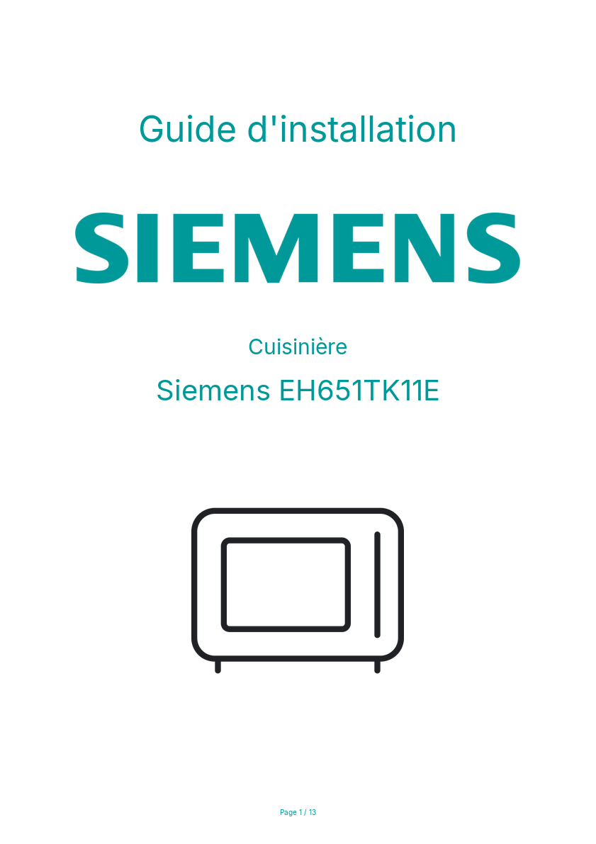 Page n°1 - Guide d'installation Siemens EH651TK11E