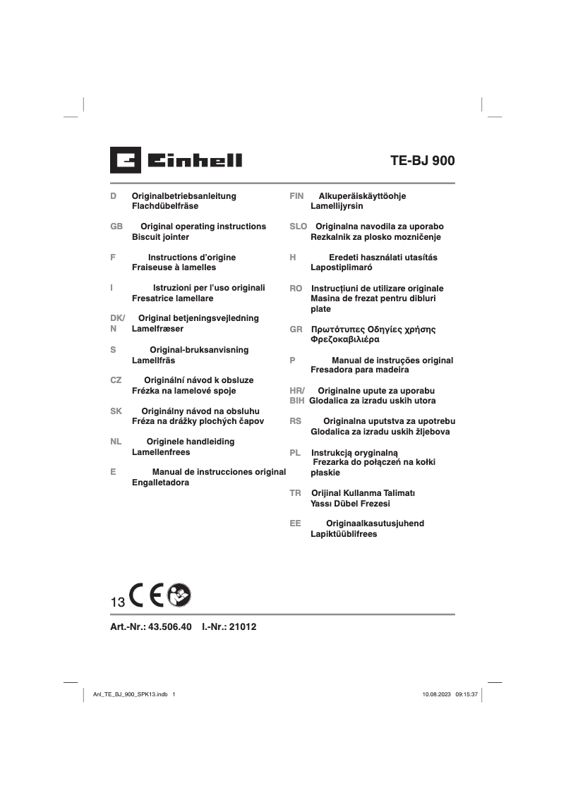 Page n°1 - Manuel utilisateur Einhell TE-BJ 900