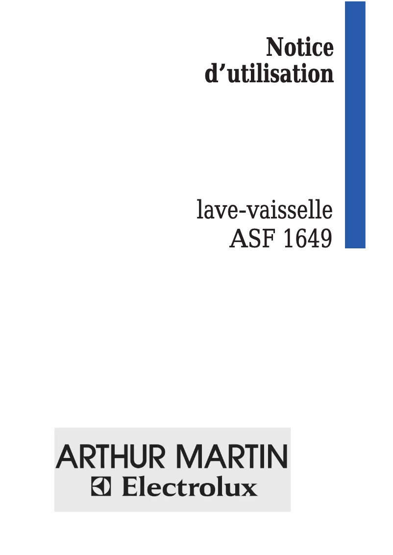 Page 1 de la notice Manuel utilisateur Arthur Martin-Electrolux ASF 1649