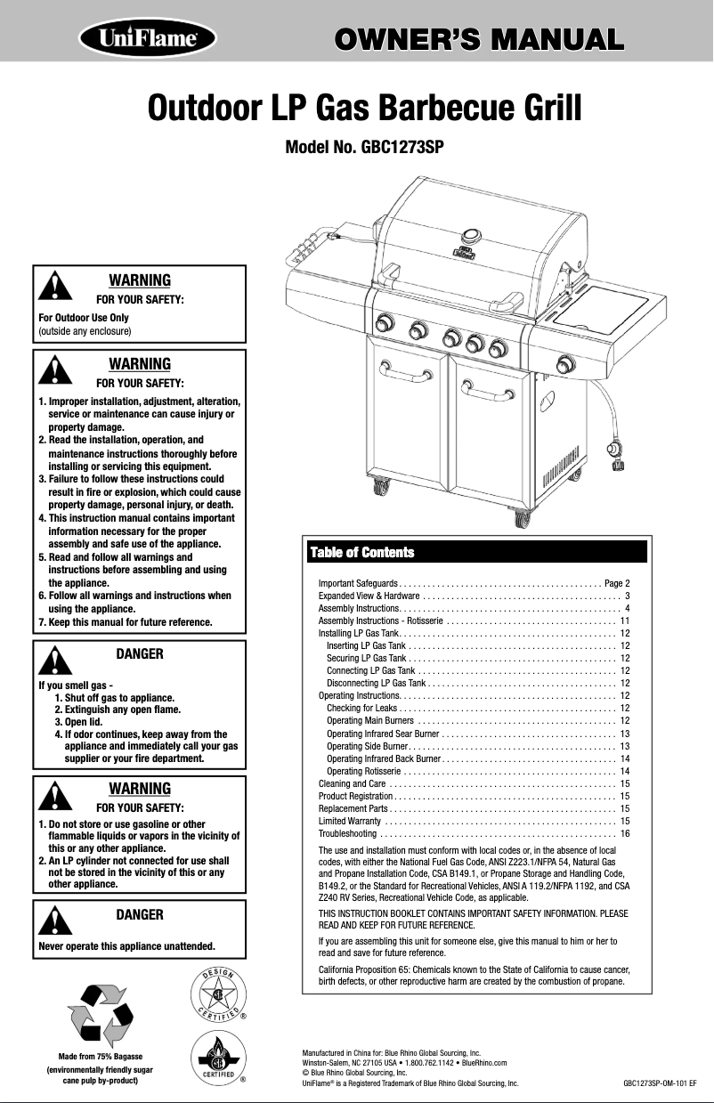 Página 1 del manual Manual de usuario Blue Rhino GBC1273SP