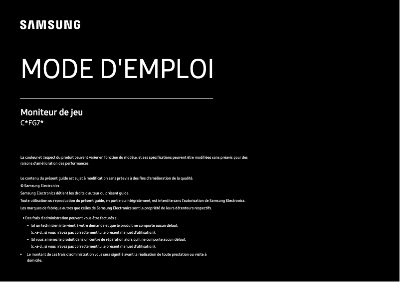 Page 1 de la notice Manuel utilisateur Samsung C24FG73FQM