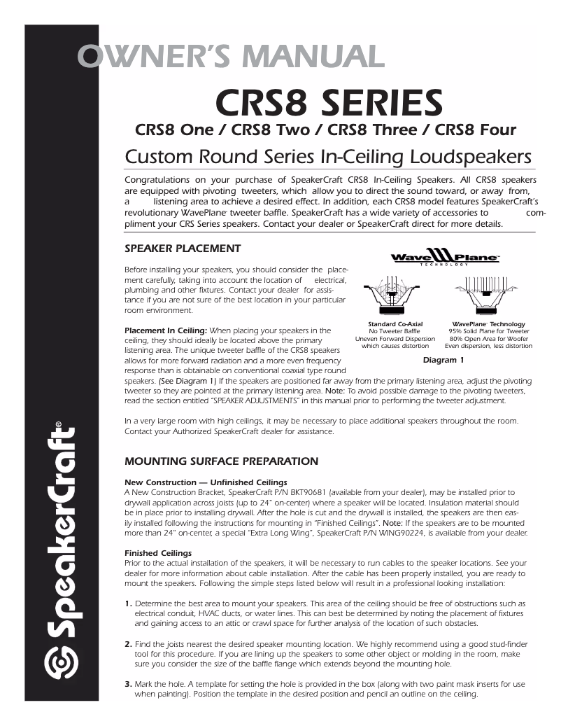 Page n°1 - Manuel utilisateur SpeakerCraft CRS8 Two