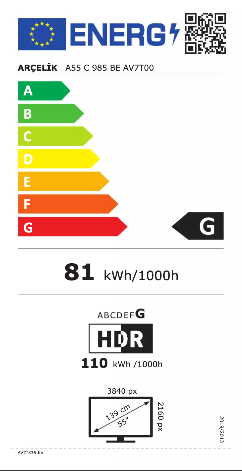 Page n°1 - Label énergétique Arçelik A55 C 985 BE