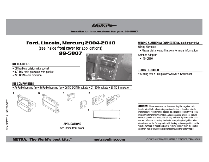 Página 1 del manual Manual de usuario Metra 99-5807