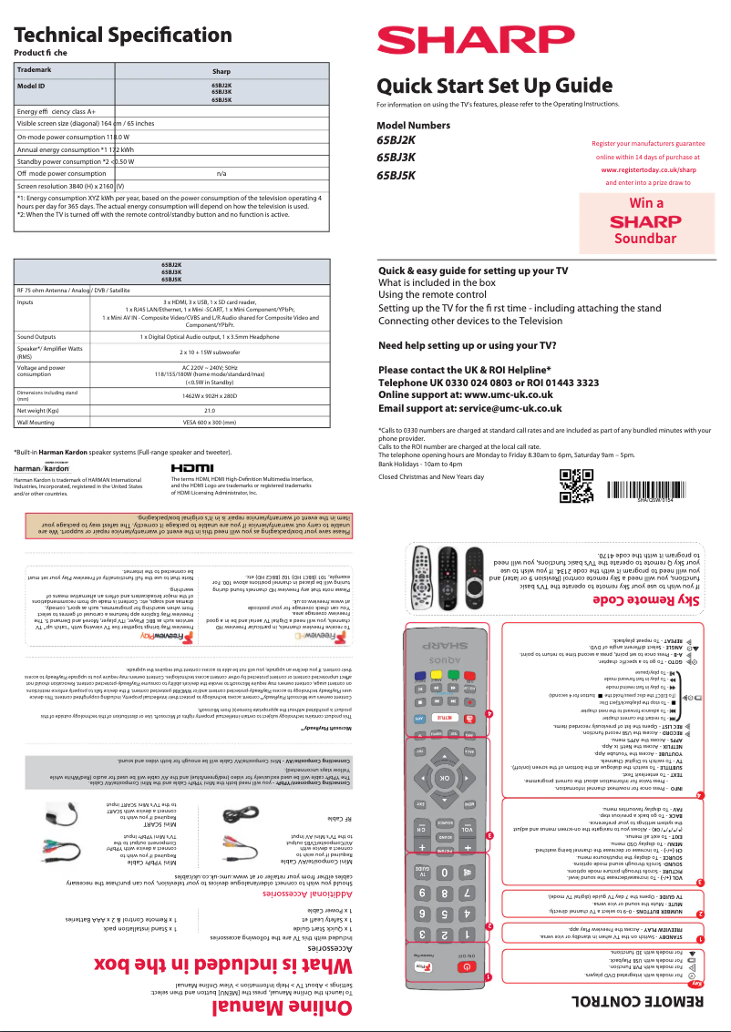 Page 1 de la notice Guide de démarrage rapide Sharp 65BJ5K