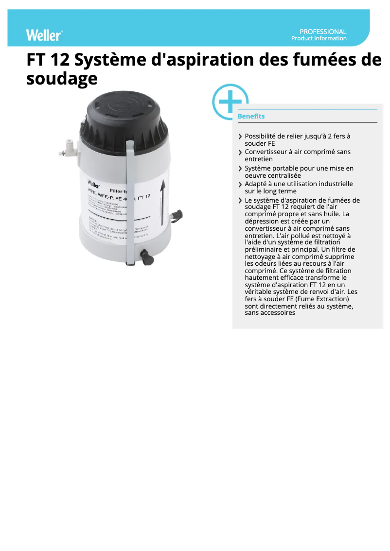 Page 1 de la notice Fiche technique Weller FT 12