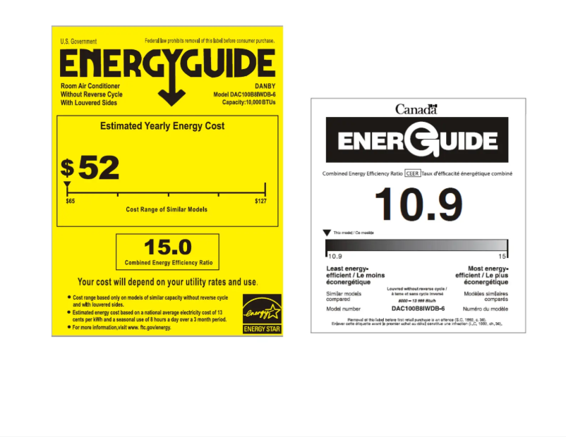 Page 1 de la notice Label énergétique Danby DAC100B8IWDB-6