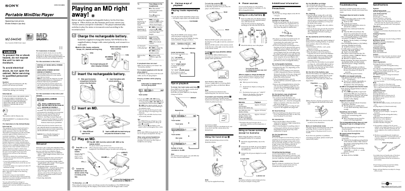 Page 1 de la notice Manuel utilisateur Sony MZ-E44