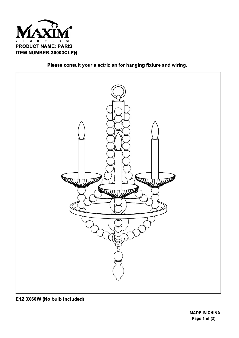 Image de la première page du manuel de l'appareil Paris 30003CLPN