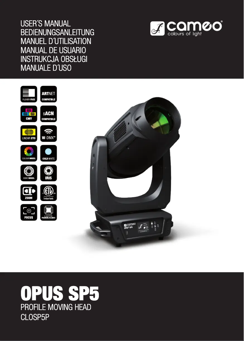 Page 1 de la notice Manuel utilisateur Cameo OPUS SP5