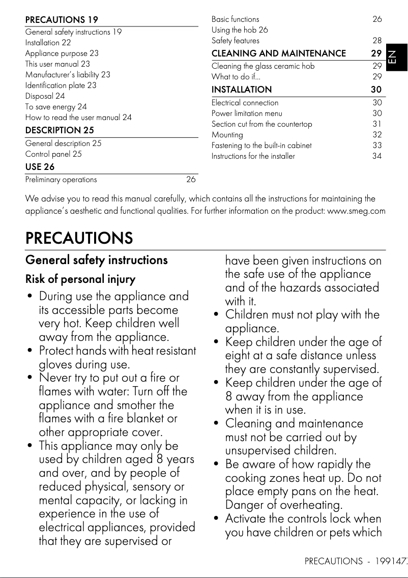 Page 1 de la notice Manuel utilisateur Smeg SI1B2642D