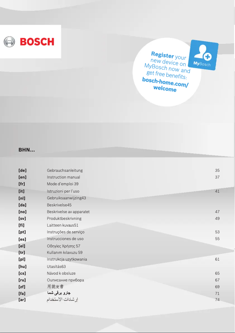 Page n°1 - Manuel utilisateur Bosch BHN14N