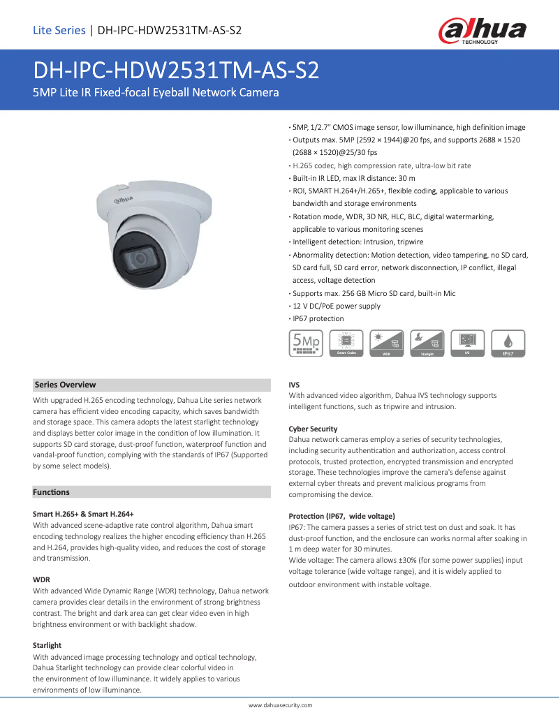 Page n°1 - Fiche technique Dahua Technology IPC-HDW2531TM-AS-S2