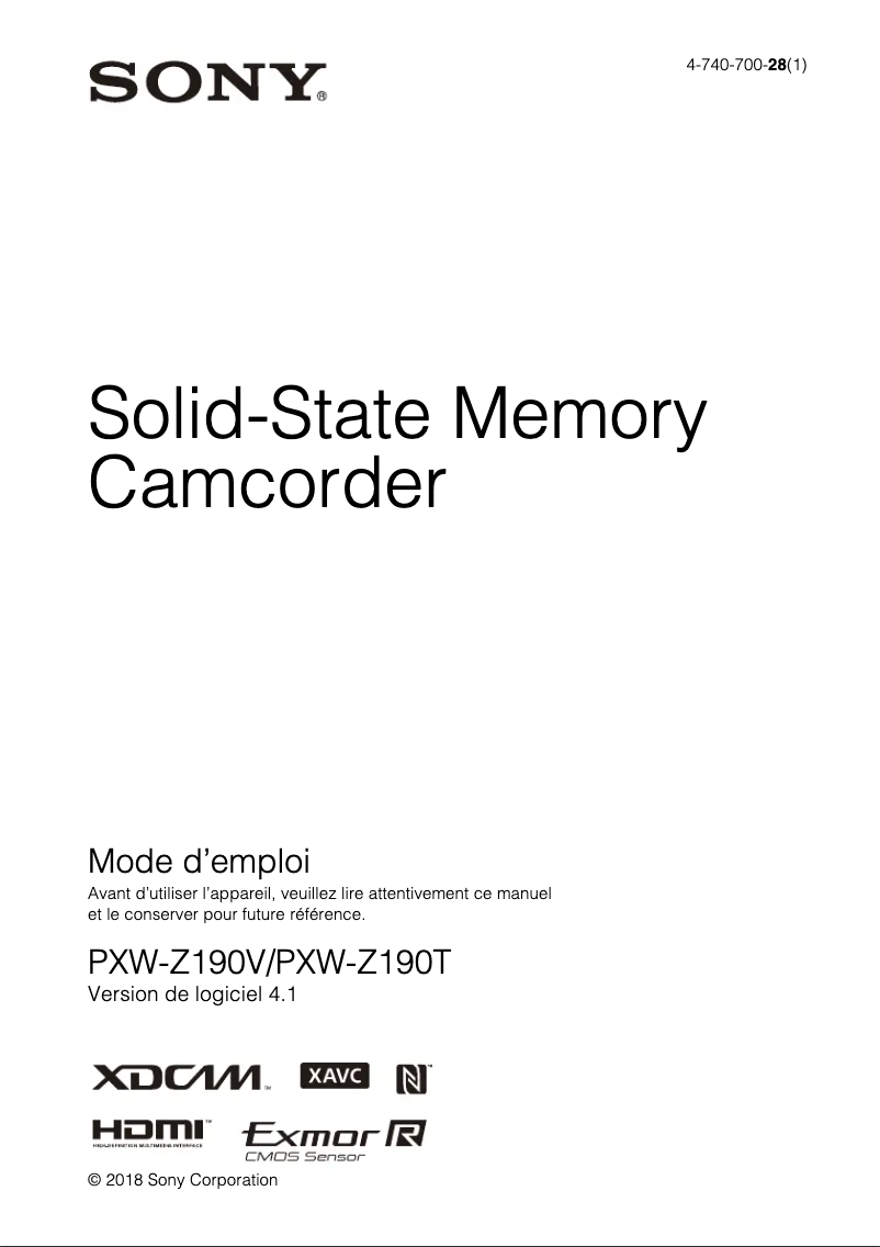 Page n°1 - Manuel utilisateur Sony PXW-Z190