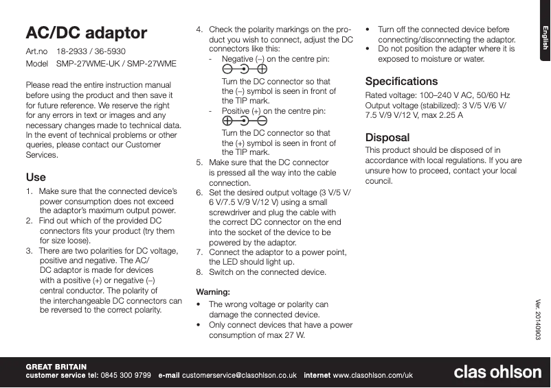 Imagen de la primera página del manual del dispositivo SMP-27WME