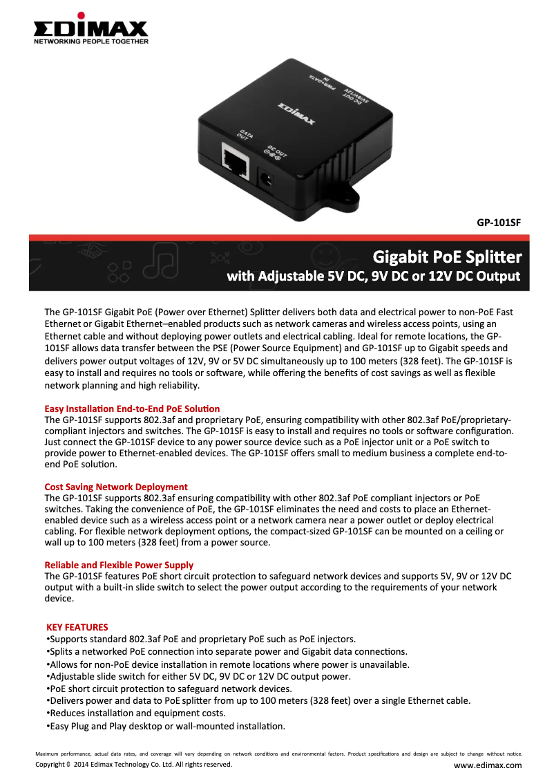 Página 1 del manual Ficha técnica Edimax GP-101SF