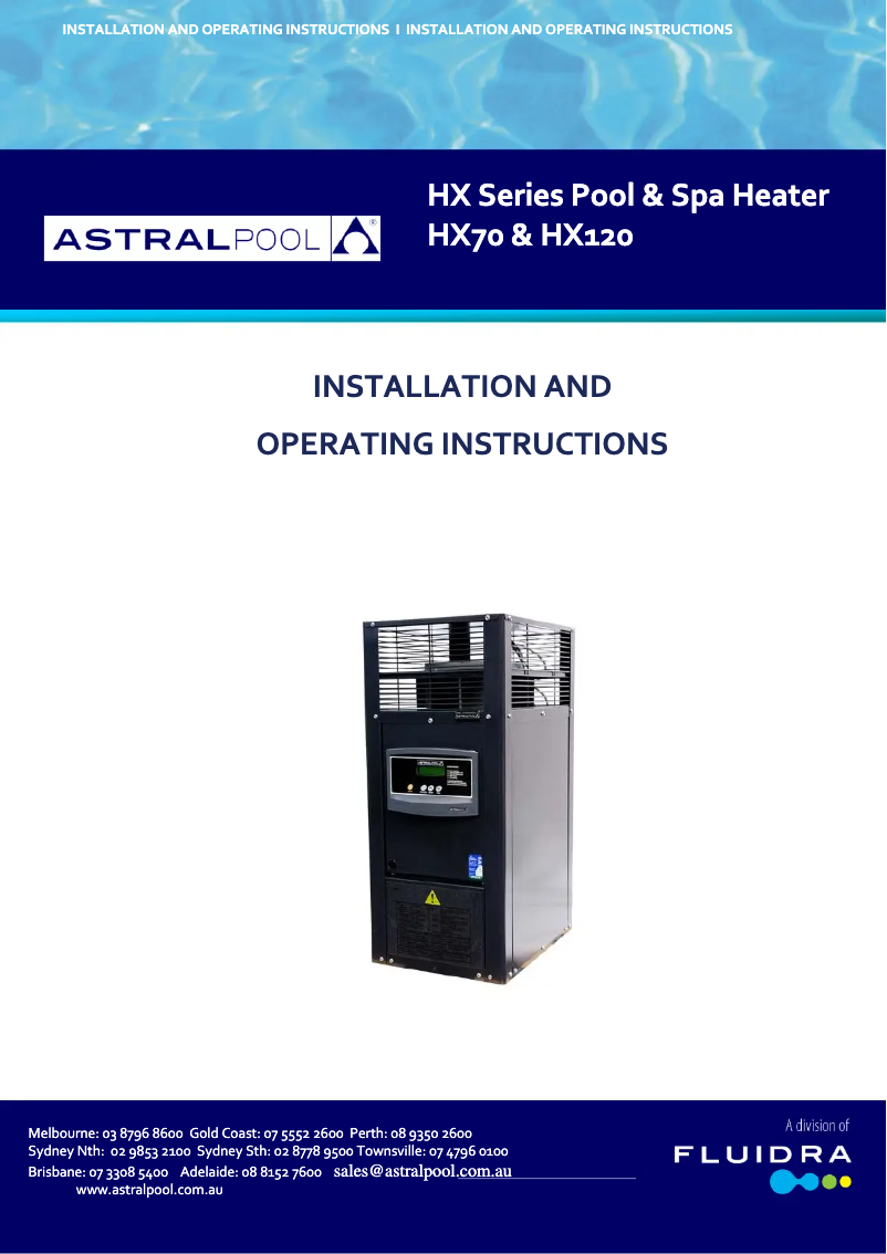 Page 1 de la notice Manuel utilisateur AstralPool HX 70