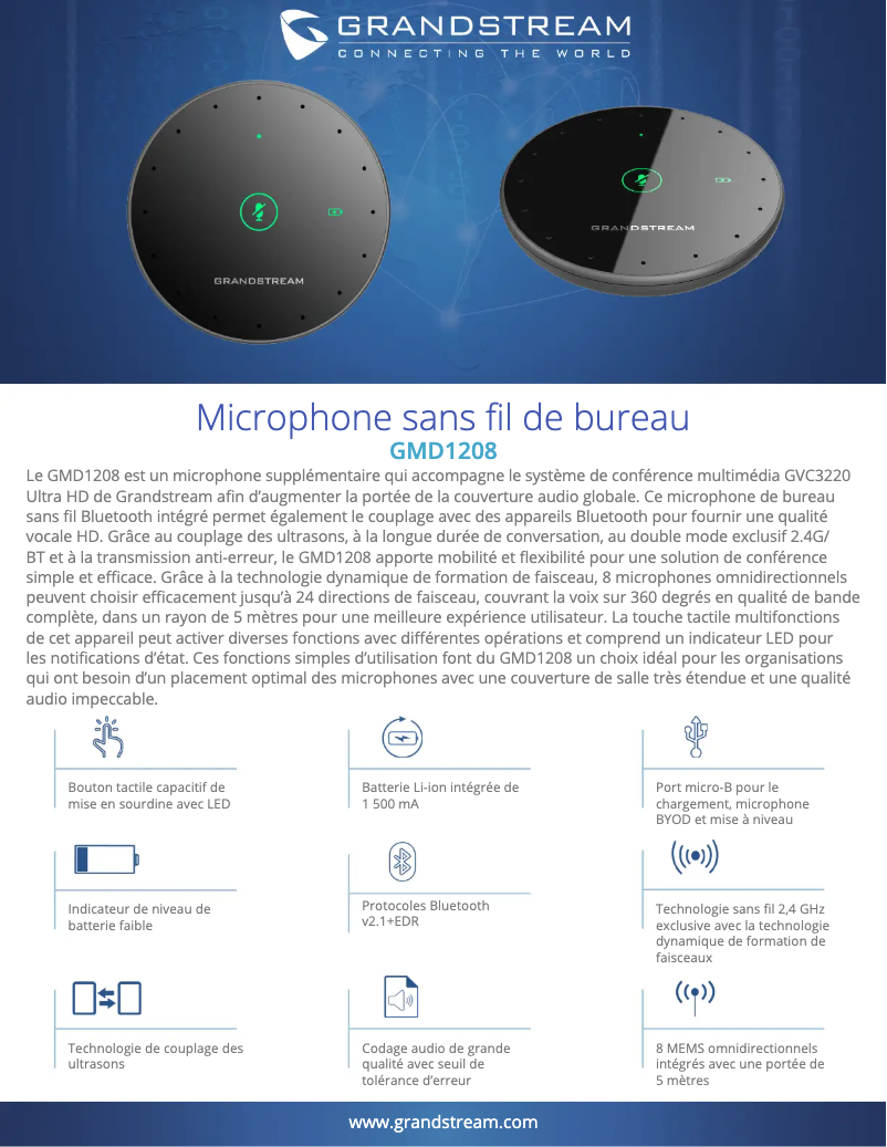 Page 1 de la notice Fiche technique Grandstream GMD1208