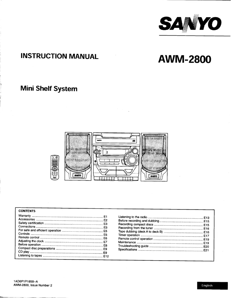 Image de la première page du manuel de l'appareil AWM-2800