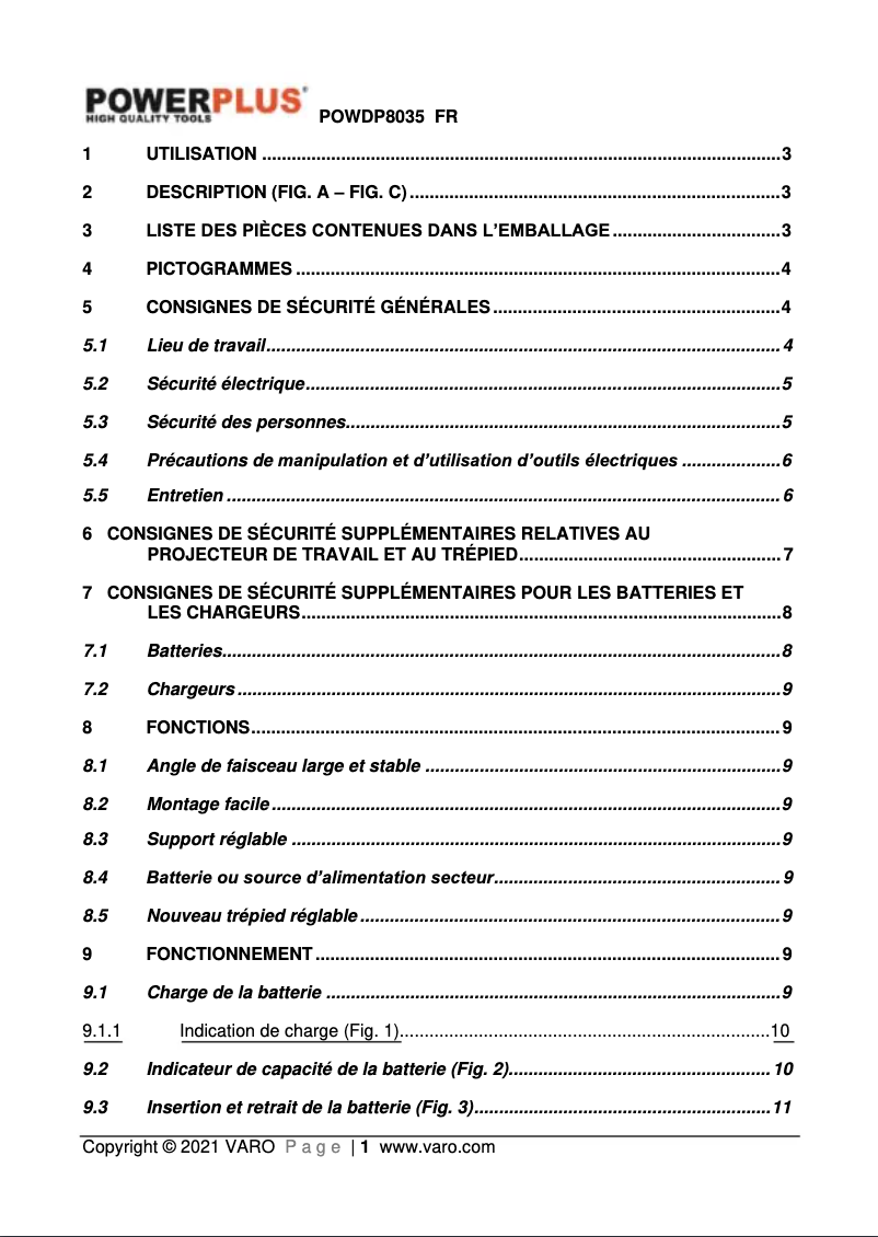 Page n°1 - Manuel utilisateur PowerPlus POWDP8035