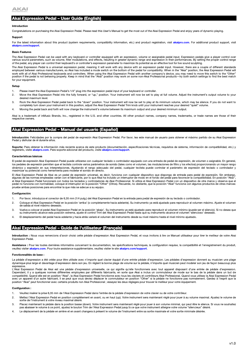 Página 1 del manual Manual de usuario AKAI Expression Pedal