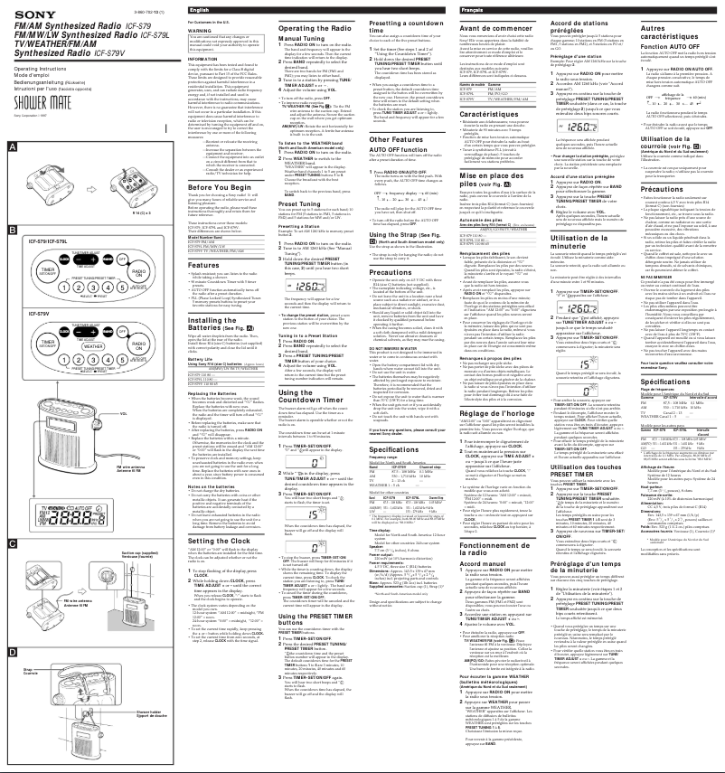 Page 1 de la notice Manuel utilisateur Sony ICF-S79W