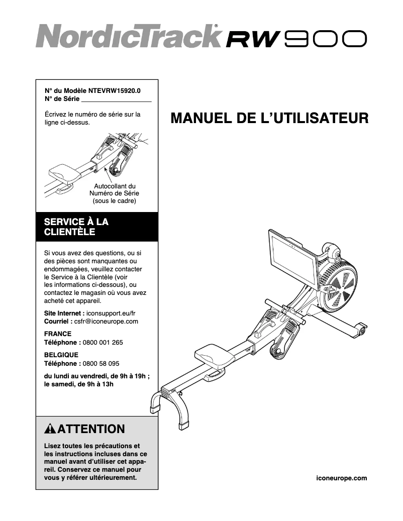 Page 1 de la notice Manuel utilisateur NordicTrack RW 900