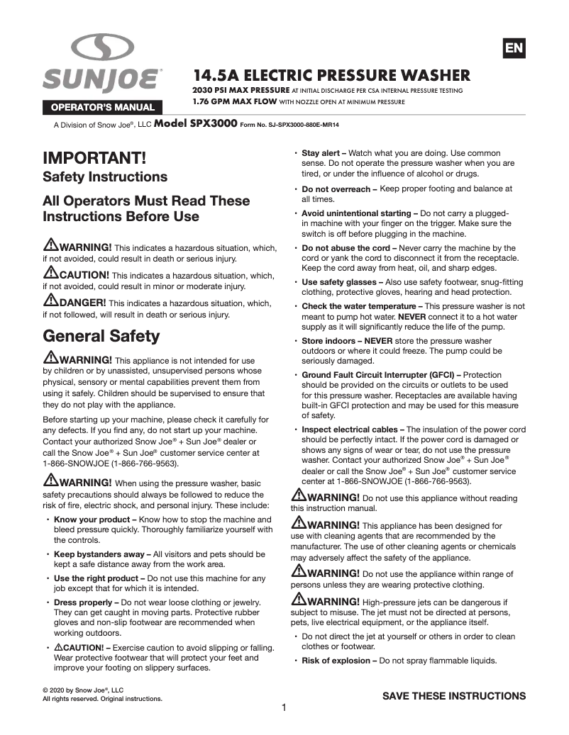 Page n°1 - Manuel utilisateur Sun Joe BDL-A0211