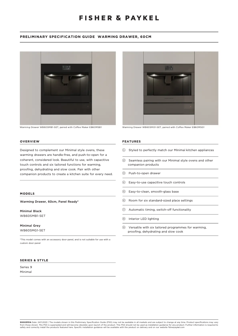Page 1 de la notice Fiche technique Fisher & Paykel WB60SMG1-SET