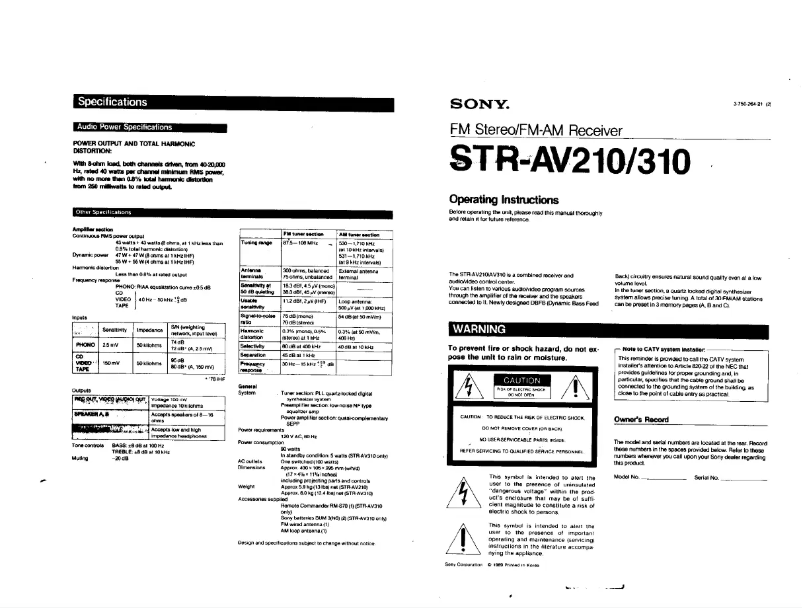Page n°1 - Manuel utilisateur Sony STR-AV210