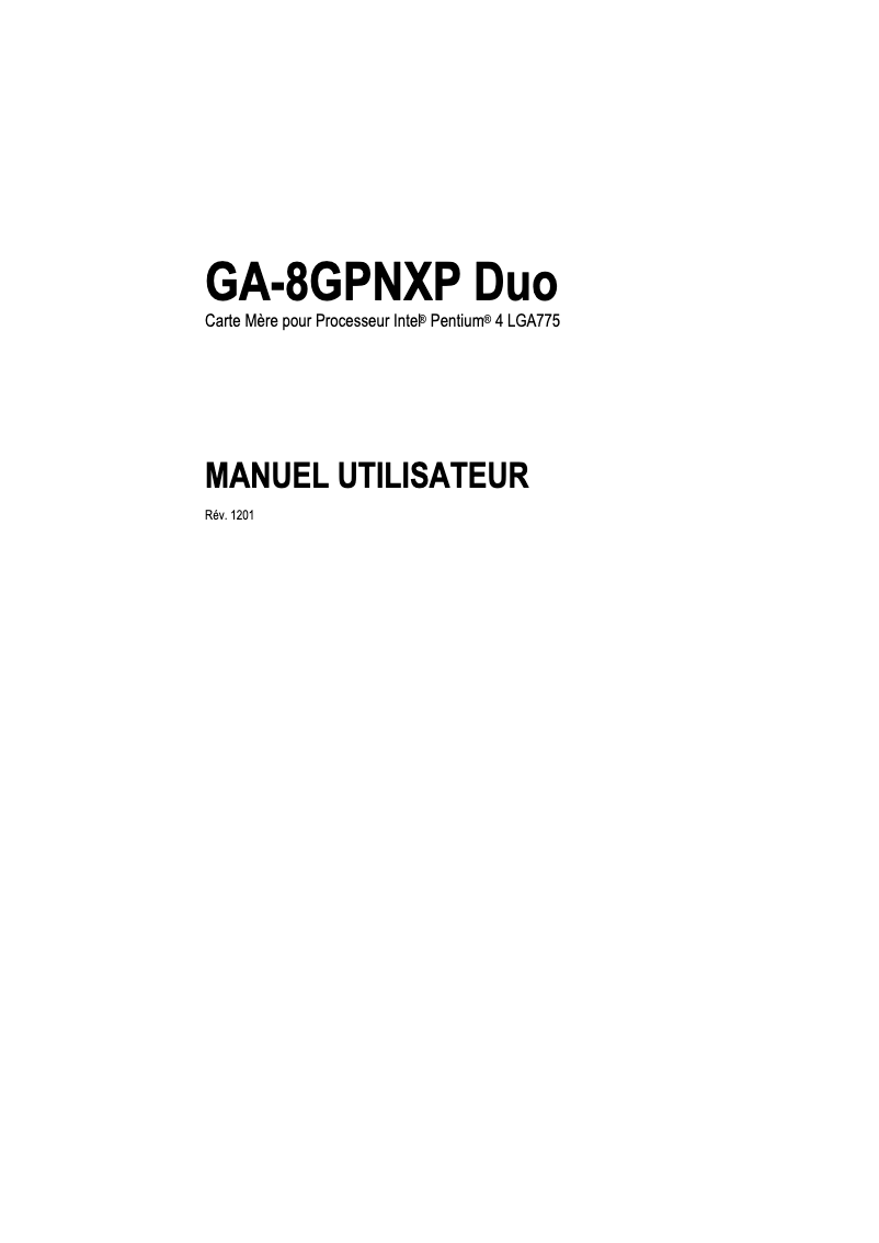Page 1 de la notice Manuel utilisateur Gigabyte GA-8GPNXP Duo