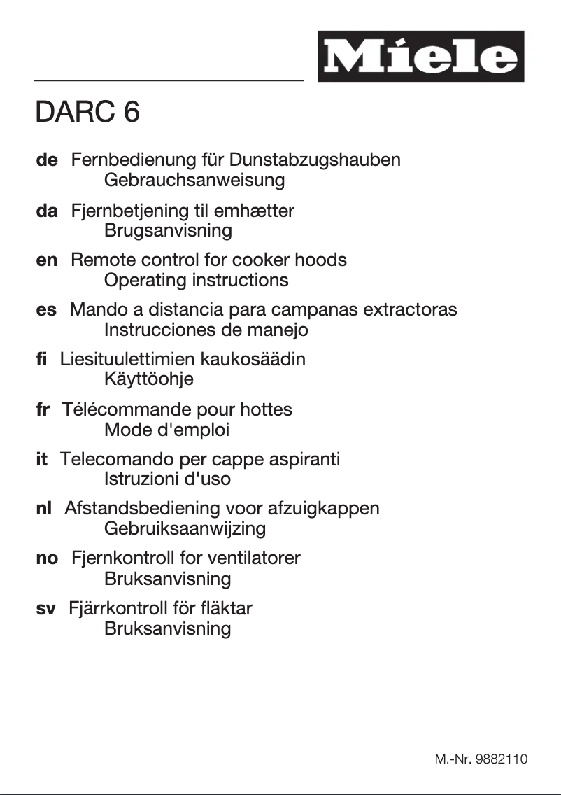Page 1 de la notice Manuel utilisateur Miele DA 2808 BW