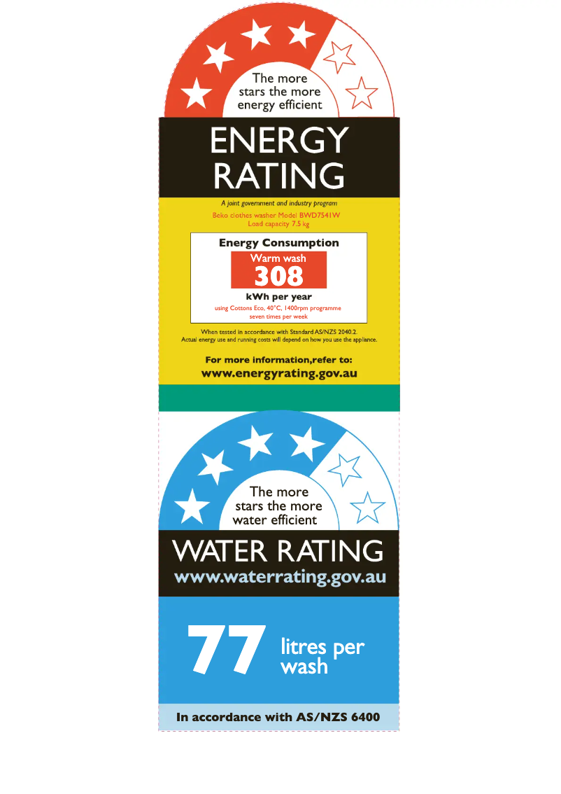 Page 1 de la notice Label énergétique Beko BWD7541W