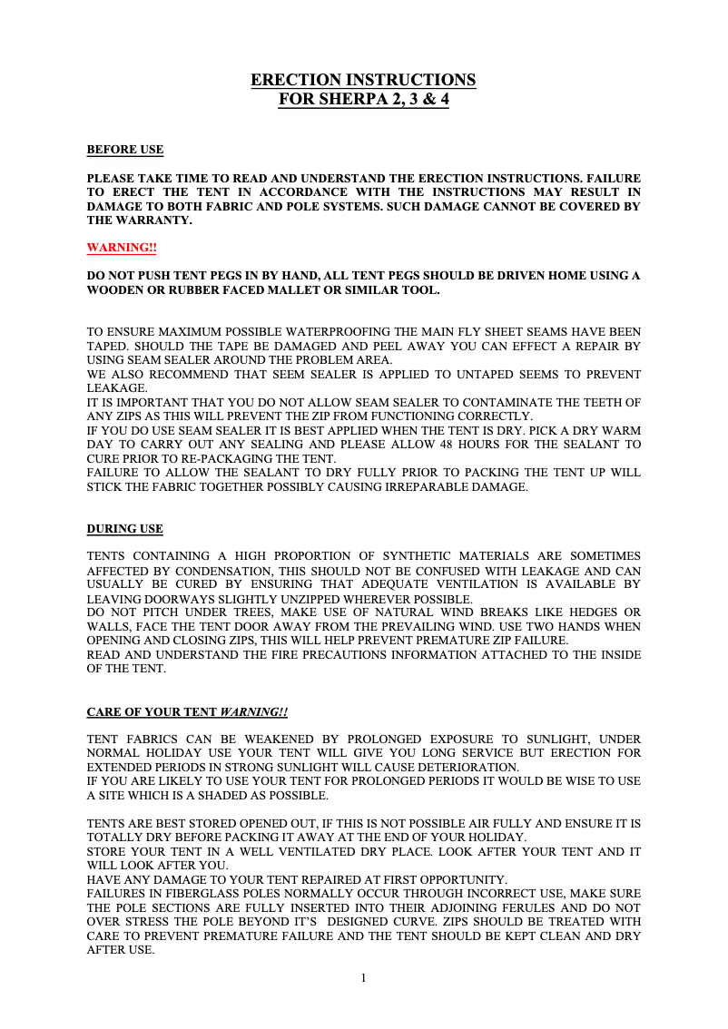 Image de la première page du manuel de l'appareil Sherpa 4