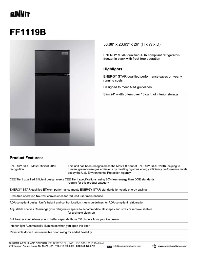 Page 1 de la notice Fiche technique Summit FF1119
