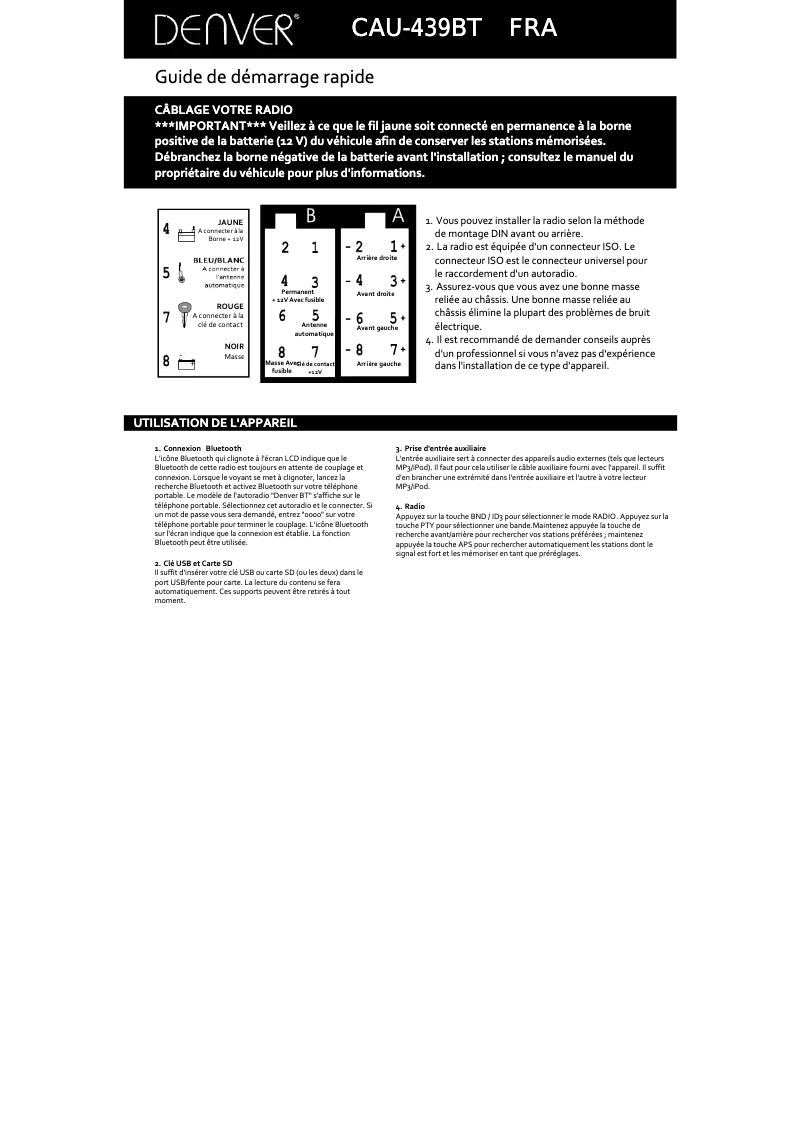 Page 1 de la notice Manuel utilisateur Denver CAU-439BT