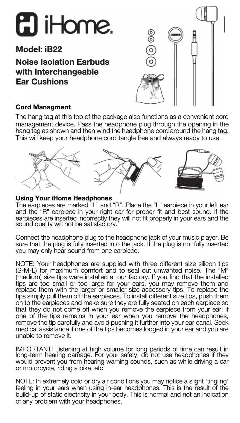Page n°1 - Manuel utilisateur iHome iB22