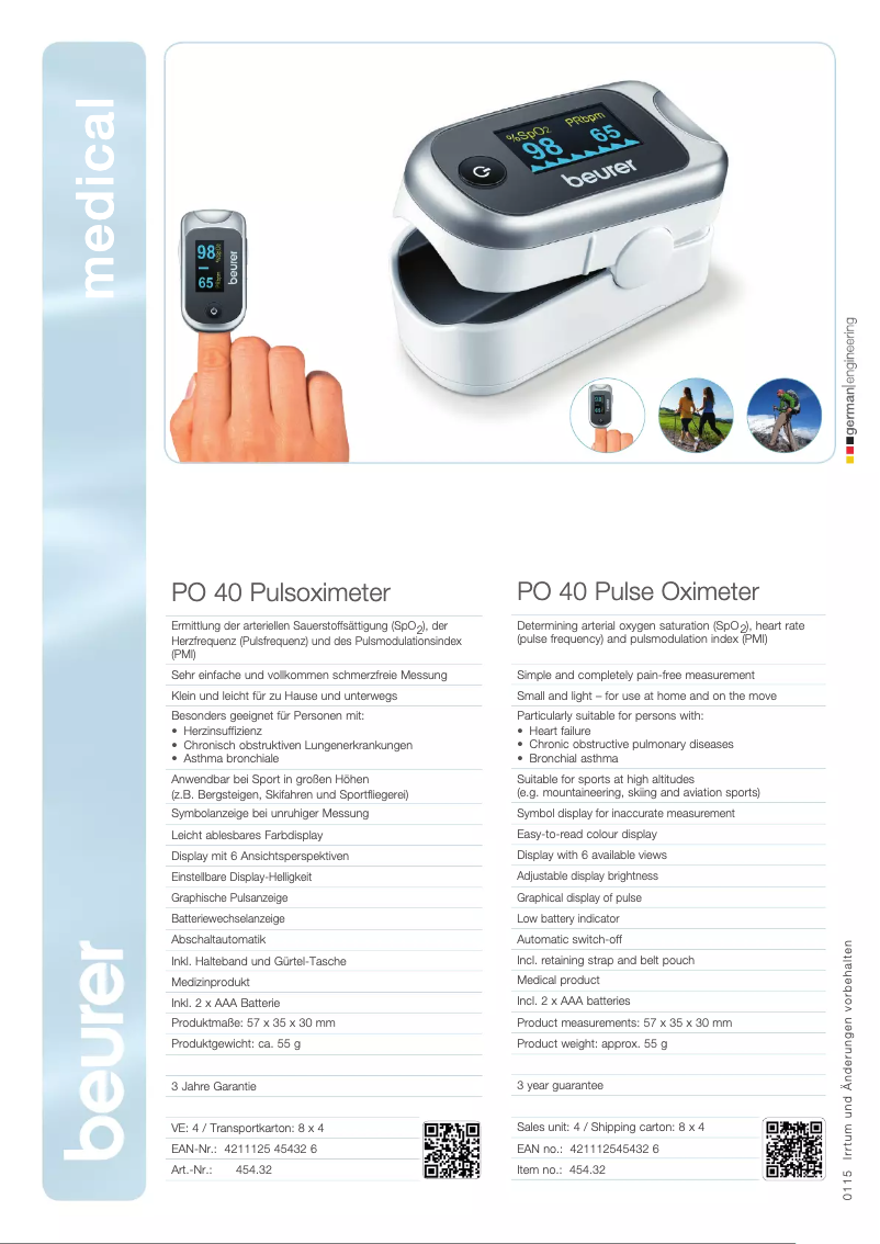 Page 1 de la notice Fiche technique Beurer PO 40