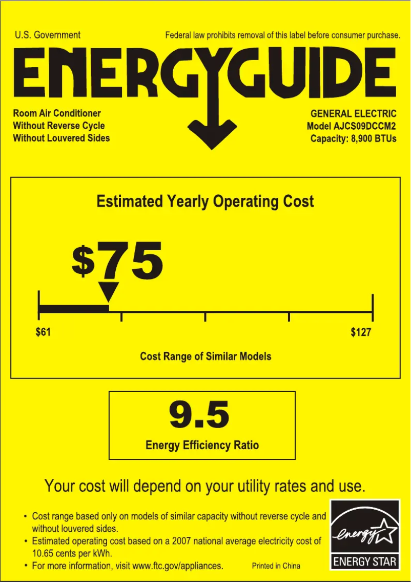 Page n°1 - Label énergétique GE AJCS09DCC