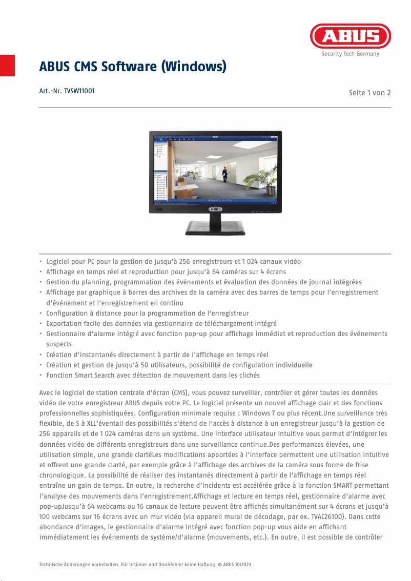 Page n°1 - Fiche technique Abus TVSW11001