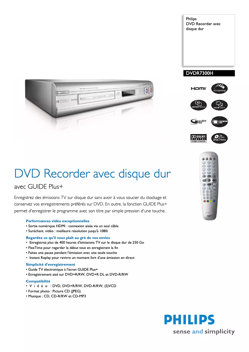 Image de la première page du manuel de l'appareil DVDR7300H