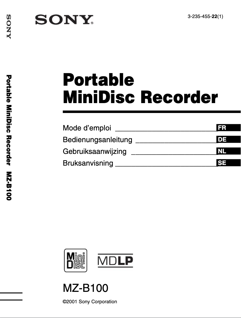Page 1 de la notice Manuel utilisateur Sony MZ-B100