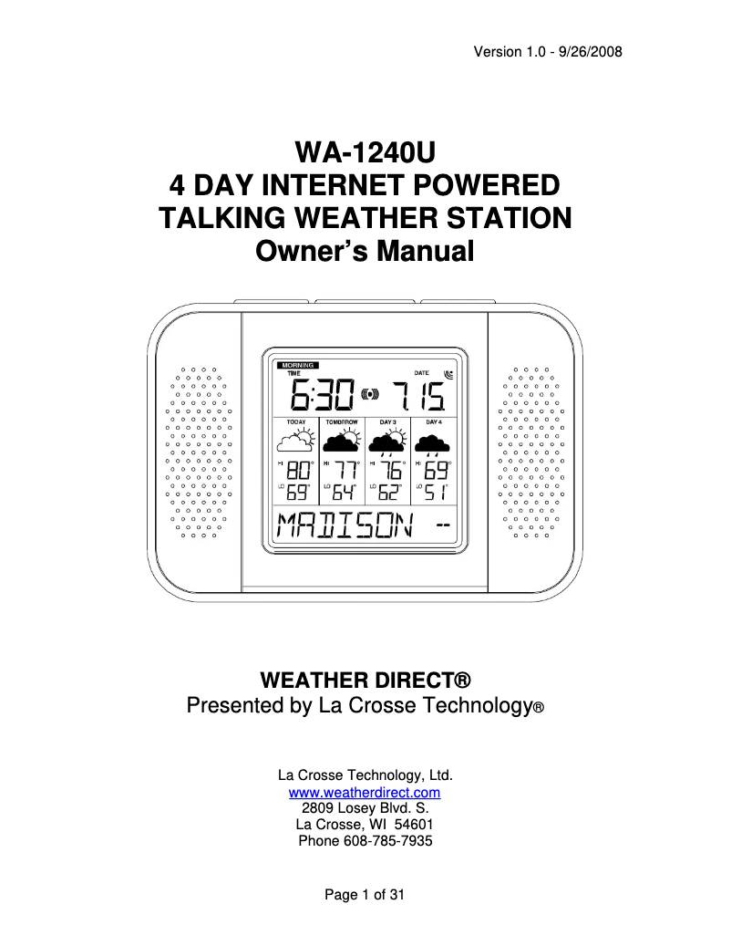 Image de la première page du manuel de l'appareil WA-1240U-WAL