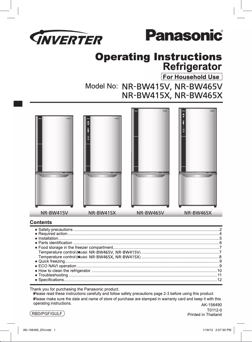 Página 1 del manual Manual de usuario Panasonic NR-BW465